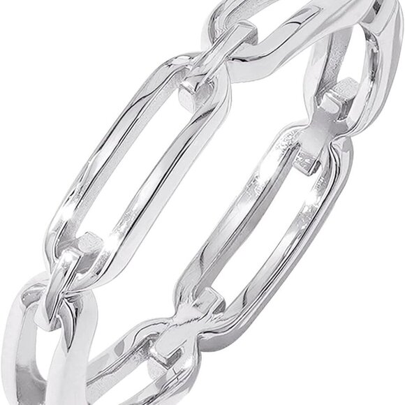 Jewelry - 14K Gold or Rhodium Silver Chain Link Band Ring Womens Size 10